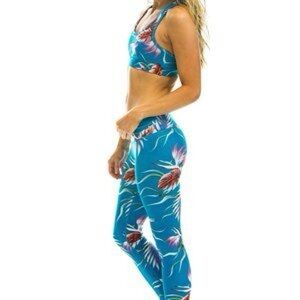 Aviator Nation Kauai bright blue floral leggings - Small